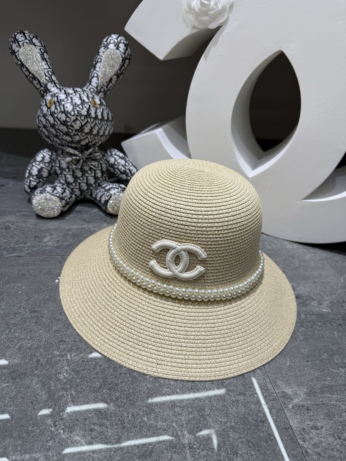 Chanel Pearl-Adorned Straw Hat