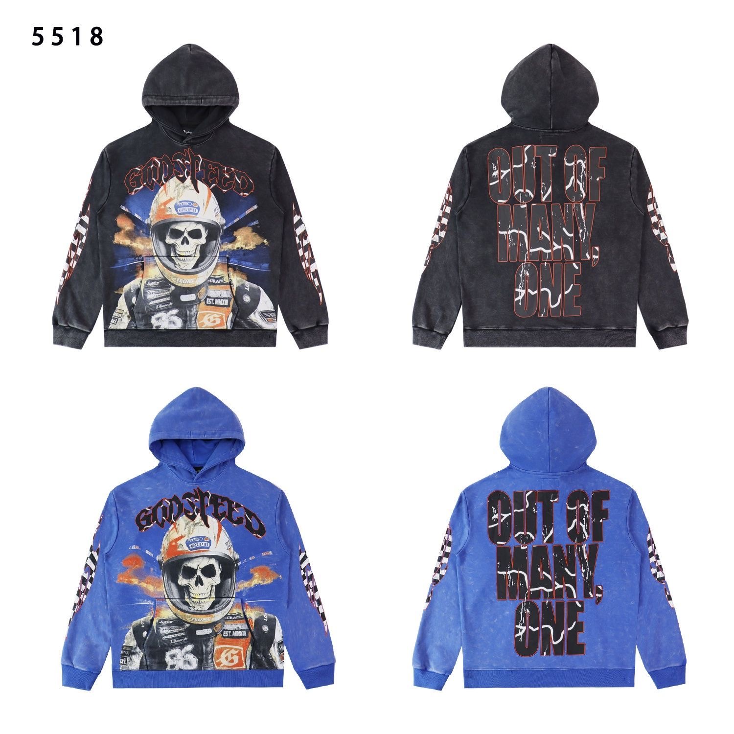 Godspeed Rock Street Retro Skull Print Washed Outdated Hoodie Hoodie