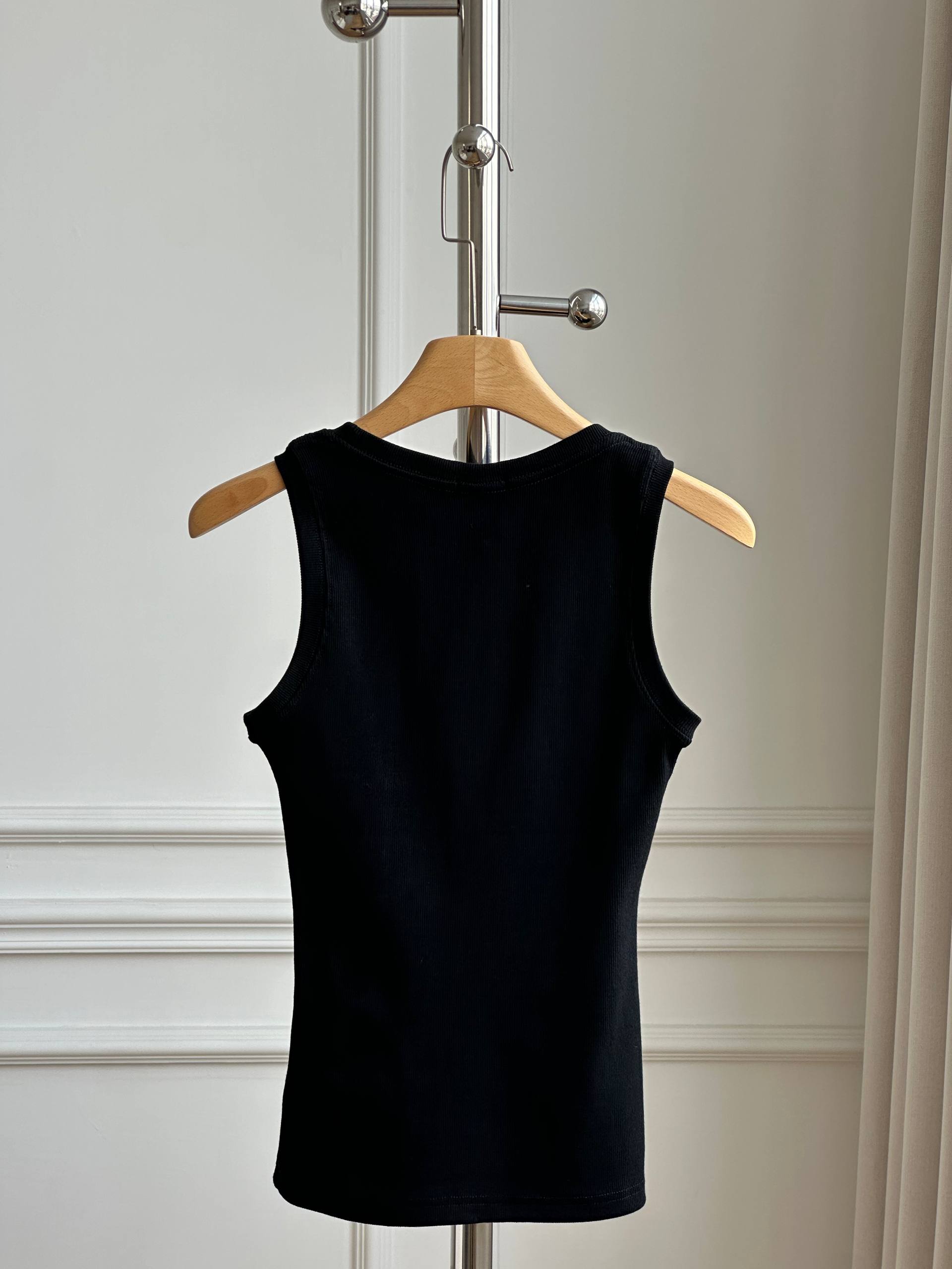 Celine Triomphe Logo Embroidered Ribbed Tank Top