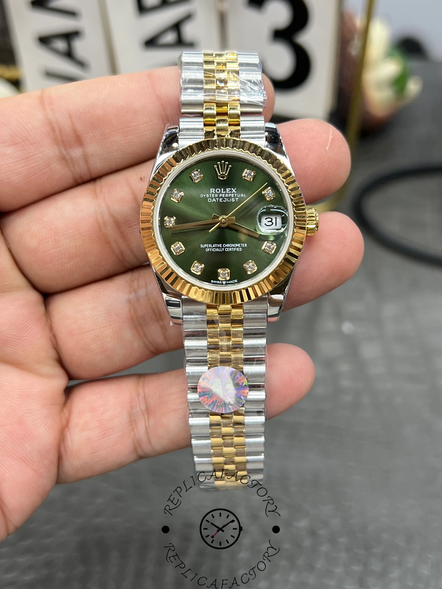 Rolex Datejust 31mm Stainless Steel and Yellow Gold 278273 0030 Green Jubilee