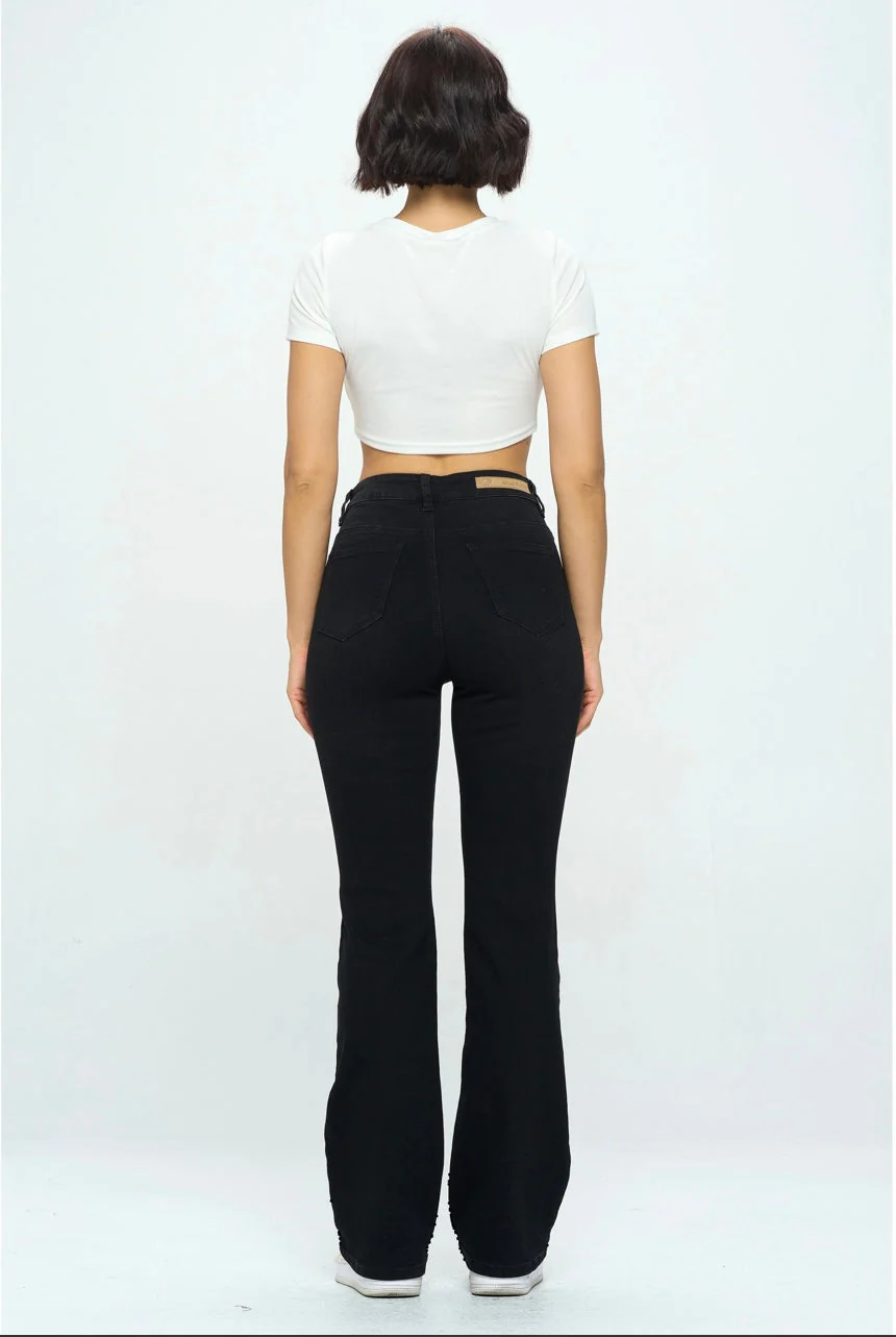 Black flare high waisted jeans