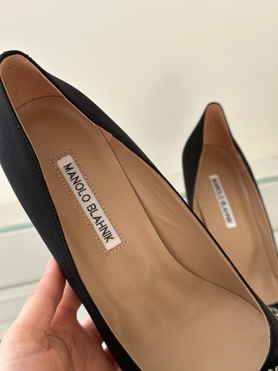 Manolo Blahnik Hangisi Crystal-Embellished Satin Pumps