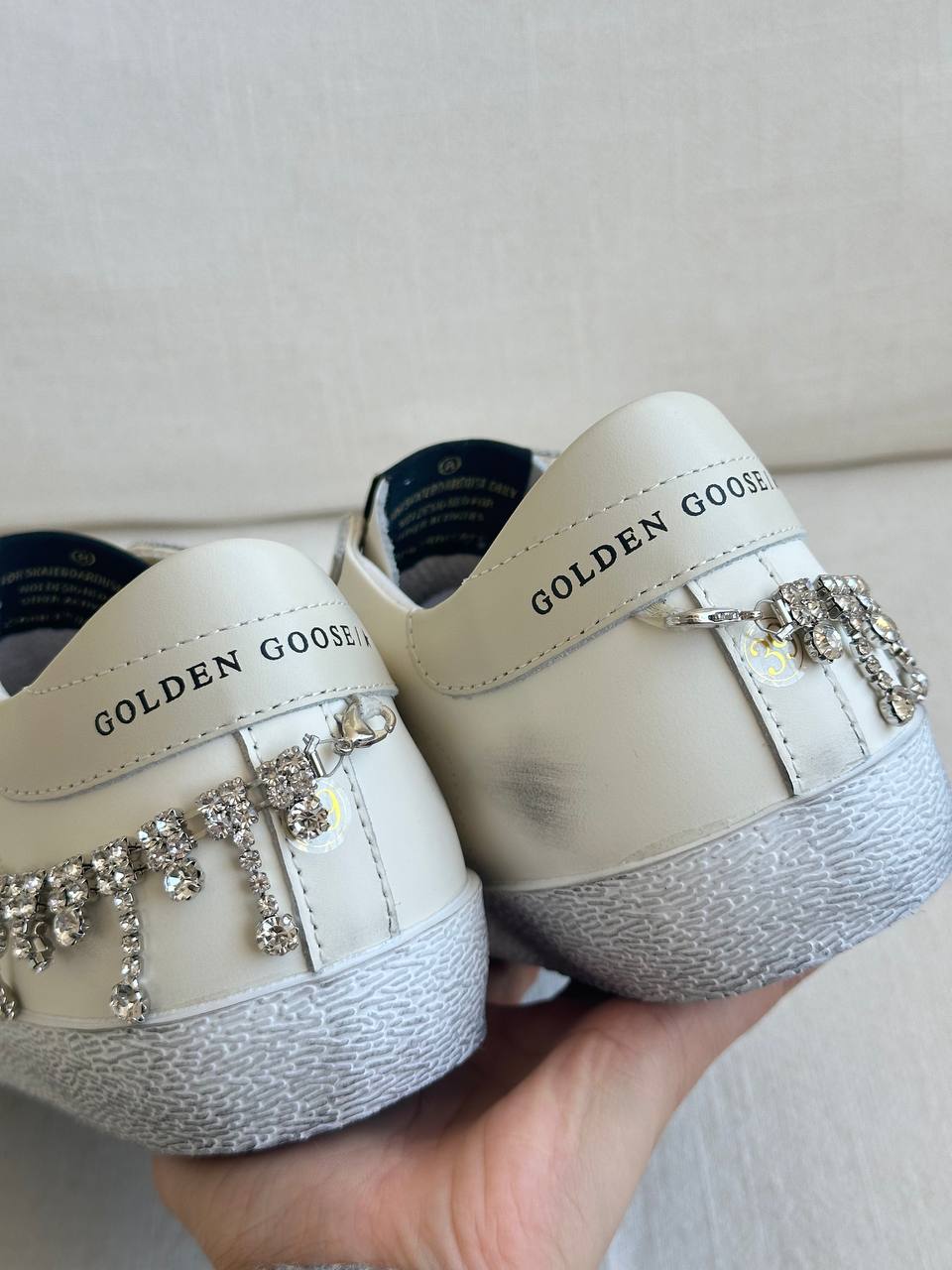 Golden Goose Super-star Crystal Tassel Distressed Star White Sneakers