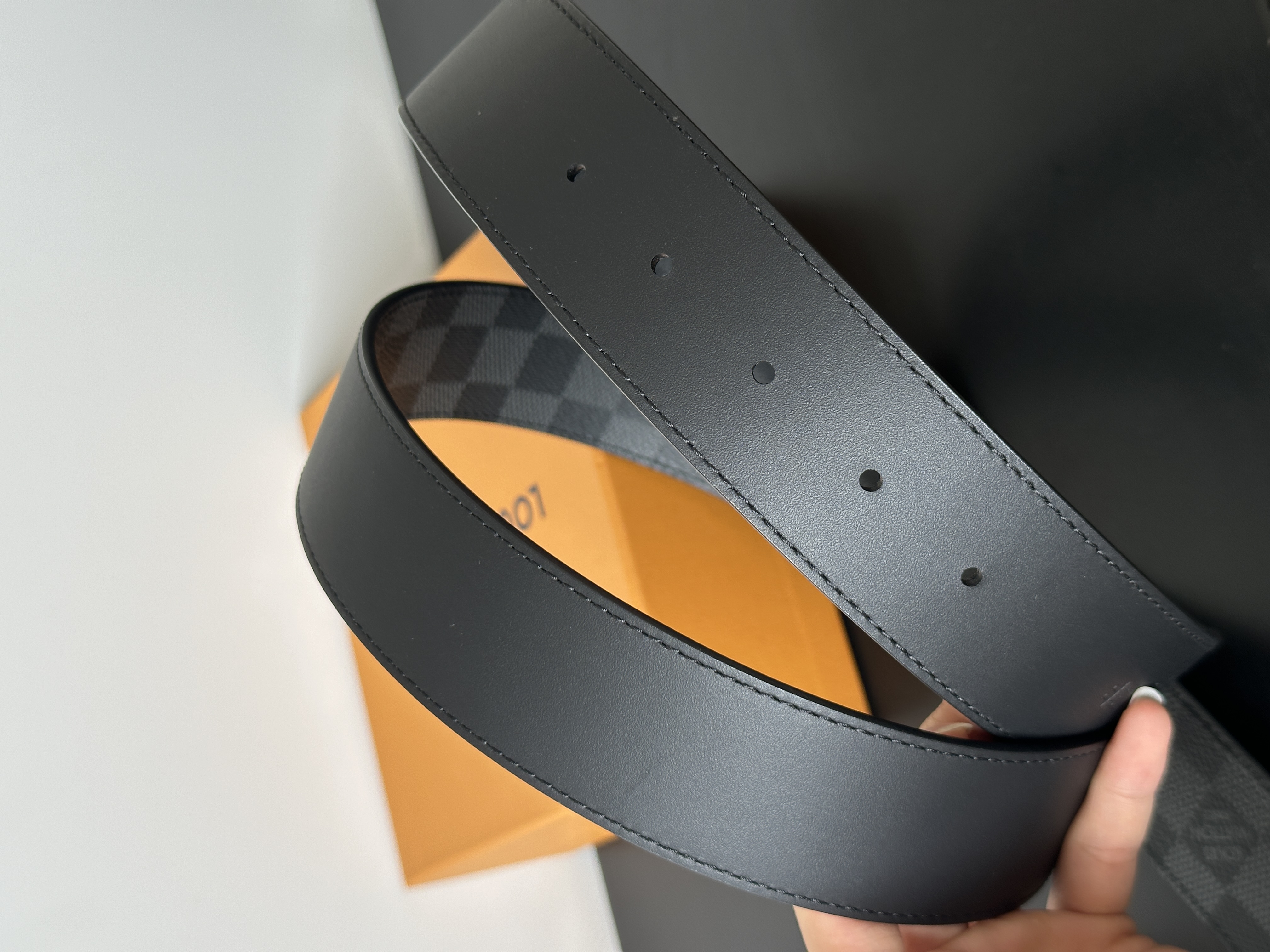 Louis Vuitton Black Damier Graphite Check Matte LV Metal Buckle Reversible Wide Belt