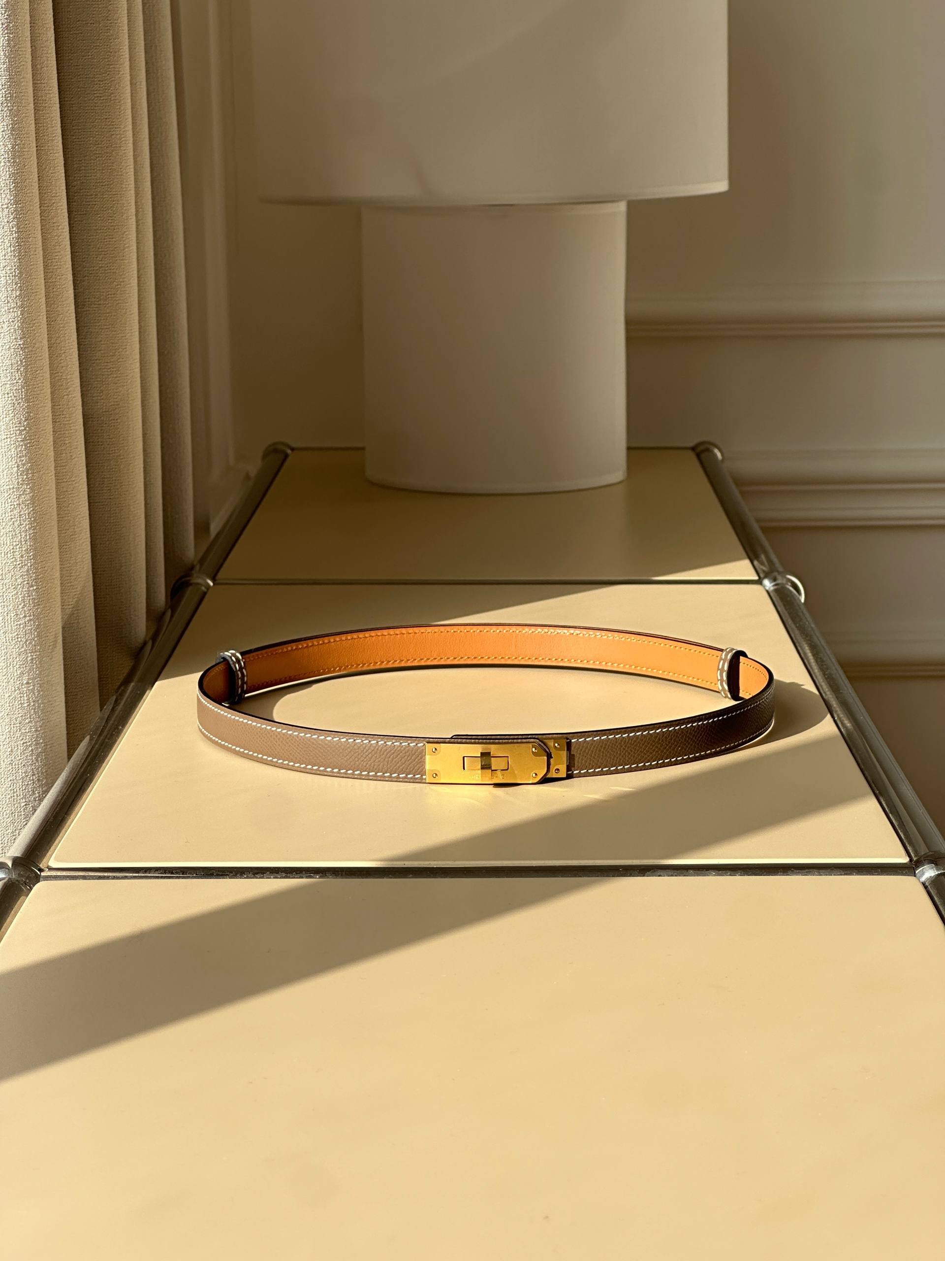 Hermès Etoupe Kelly Buckle Thin Reversible Leather Belt