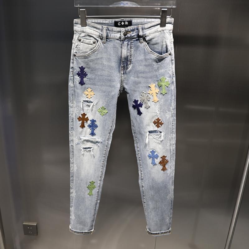 2024 washed color leather cross jeans