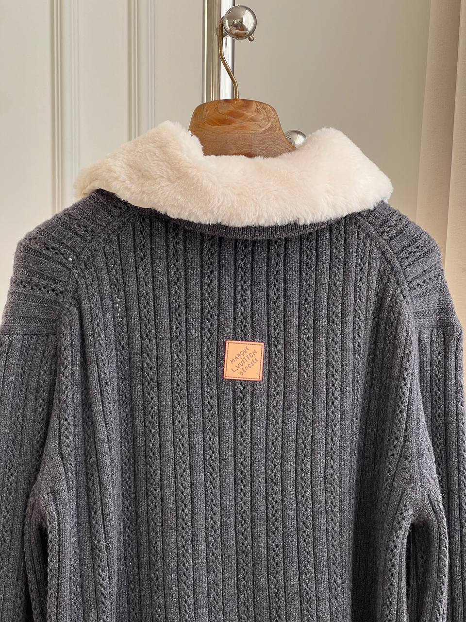 Louis Vuitton Shearling-Collar Cashmere-Blend Knit Jacket