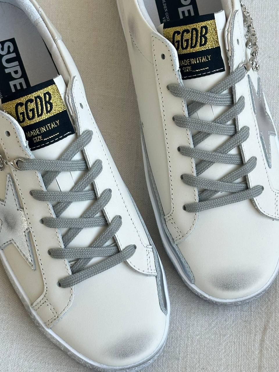 Golden Goose Super-star Crystal Tassel Distressed Star White Sneakers