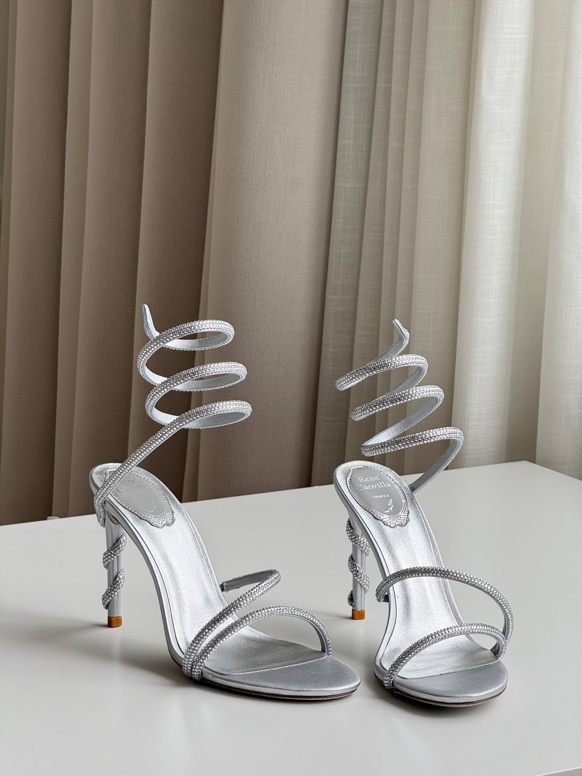 Rene Caovilla Cleo Crystal-Embellished Wrap-Around Heeled Sandals