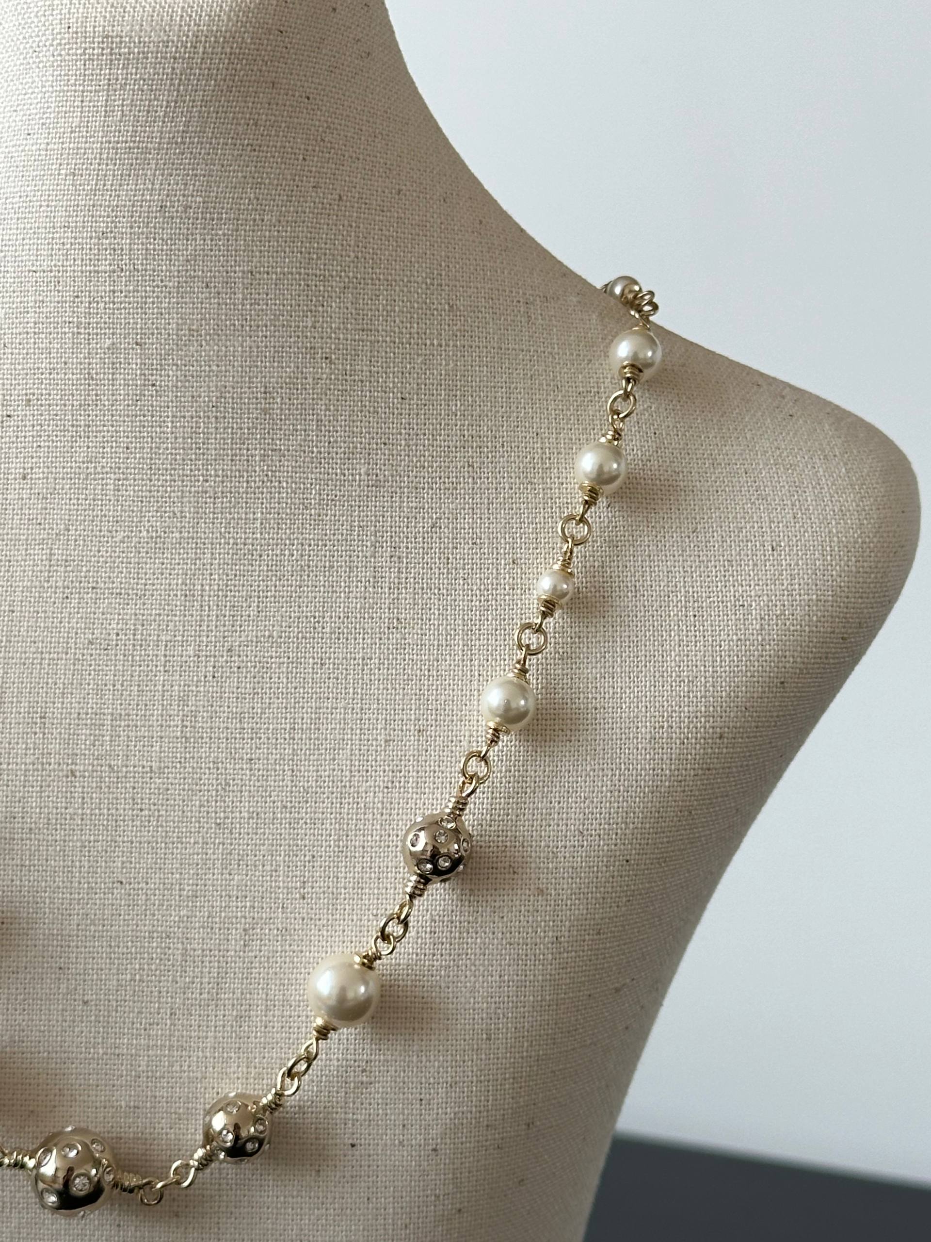 Chanel Classic Interlocking CC Crystal & Pearl Necklace