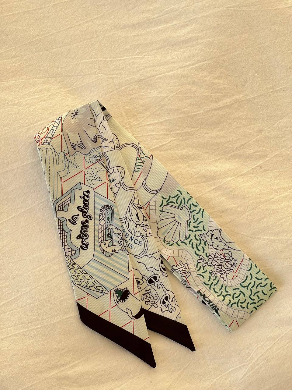 Hermès Light Base Printed Landscape Silk Twilly Scarf