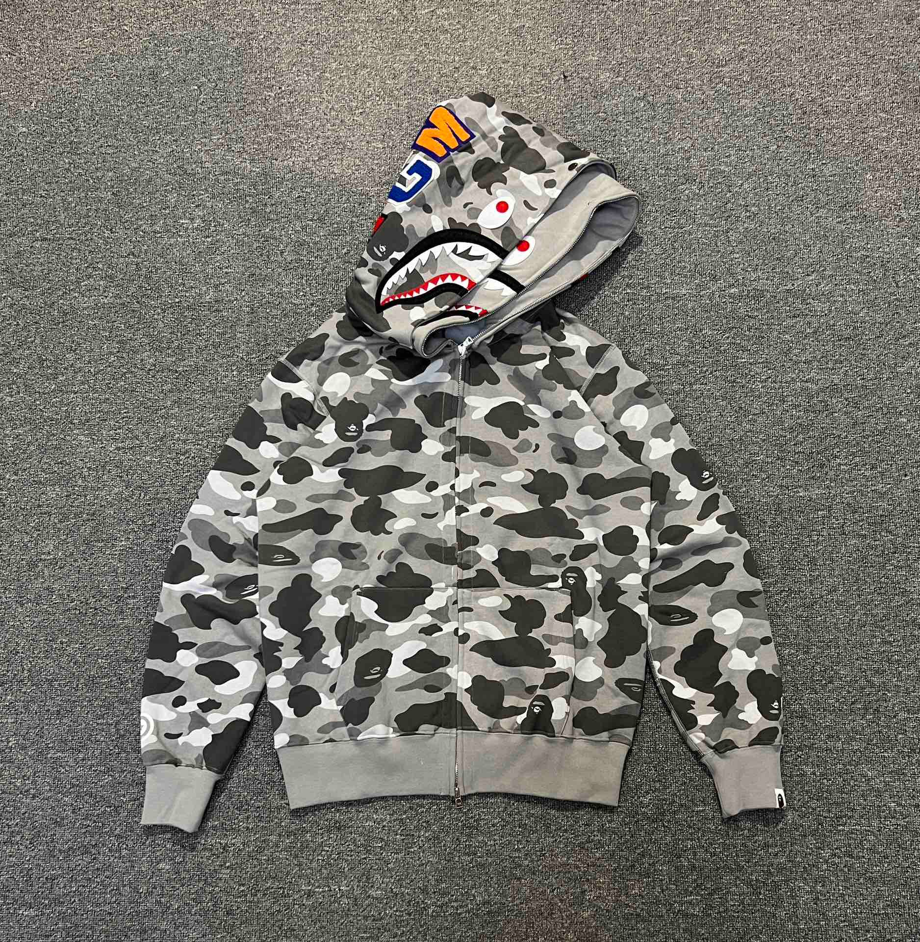 1:1 Best Quality Grey Camo 2 Hood Zipper Hoodie