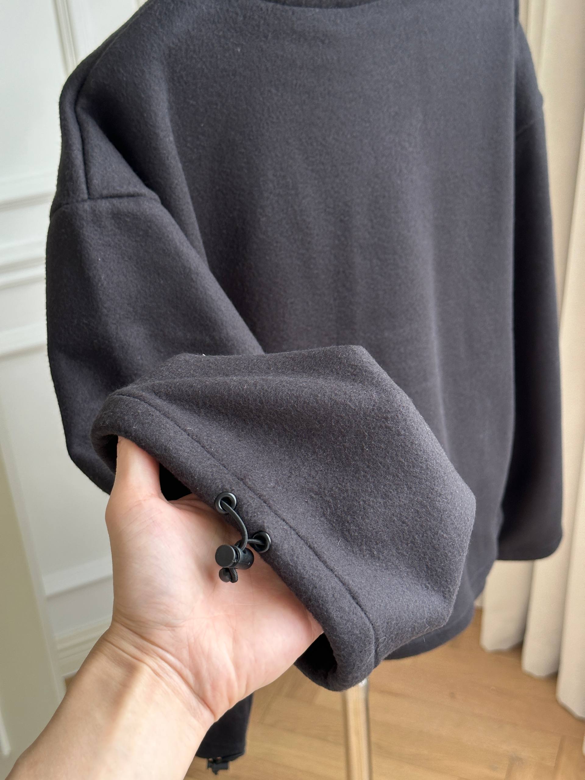 Miu Miu Black Stand Collar Fleece Zip Jacket with Front Embroidery Logo