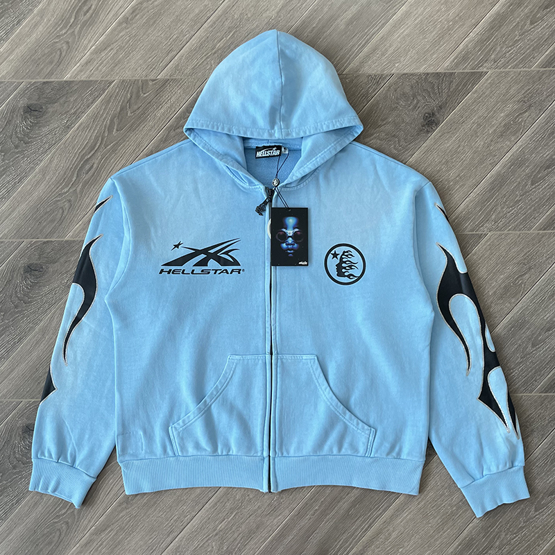 Hellstar Zipper Hoodie Sky Blue Color