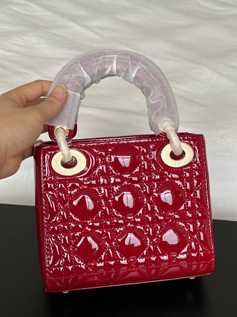 Dior Burgundy Patent Leather Mini Lady Dior Handbag
