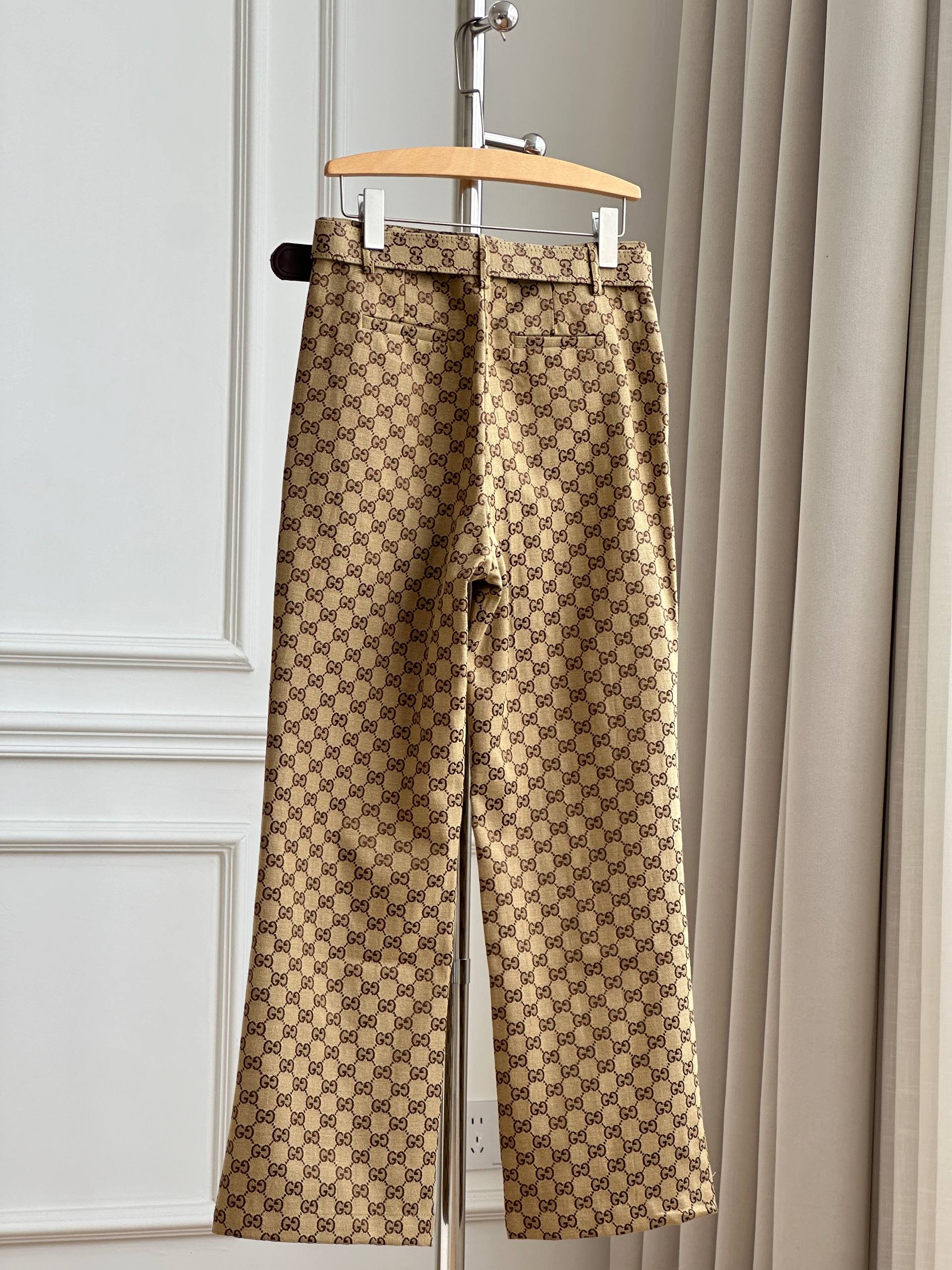 Gucci GG Monogram Belted Wide Leg Trousers