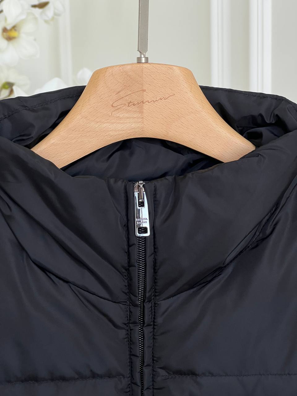 Prada Stand Collar Triangle-logo Nylon Quilted Down Vest