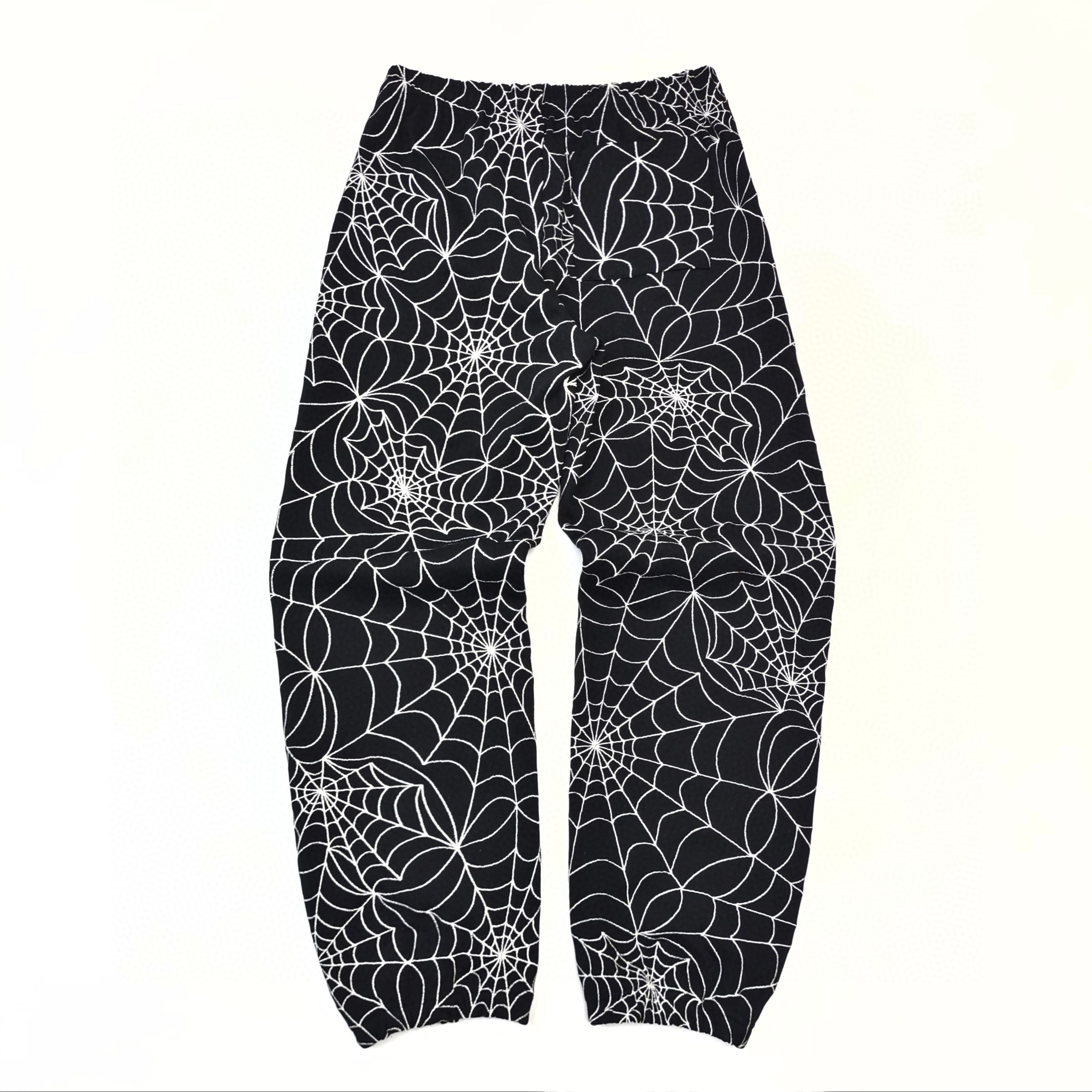 1:1 Best Quality Sp5der Full embroidery Spider webs Pants Black