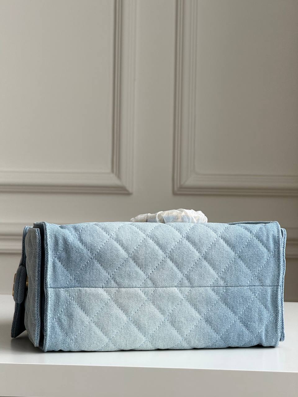 Chanel 25 Quilted Denim Drawstring Bucket Bag