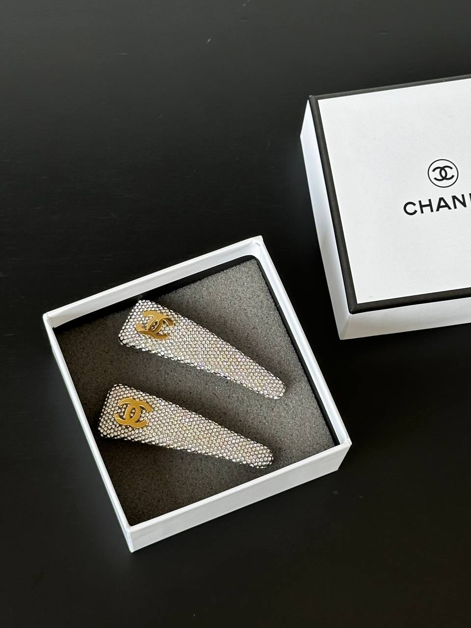 CHANEL Crystal-Embellished Hair Clips with CC Logo