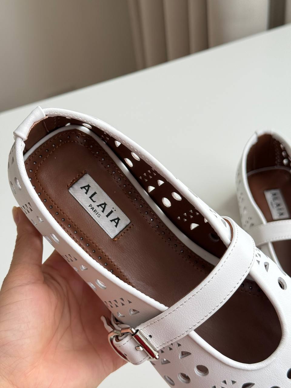 ALAÏA Vienne Laser-Cut Leather Mary Jane Ballerina Flats