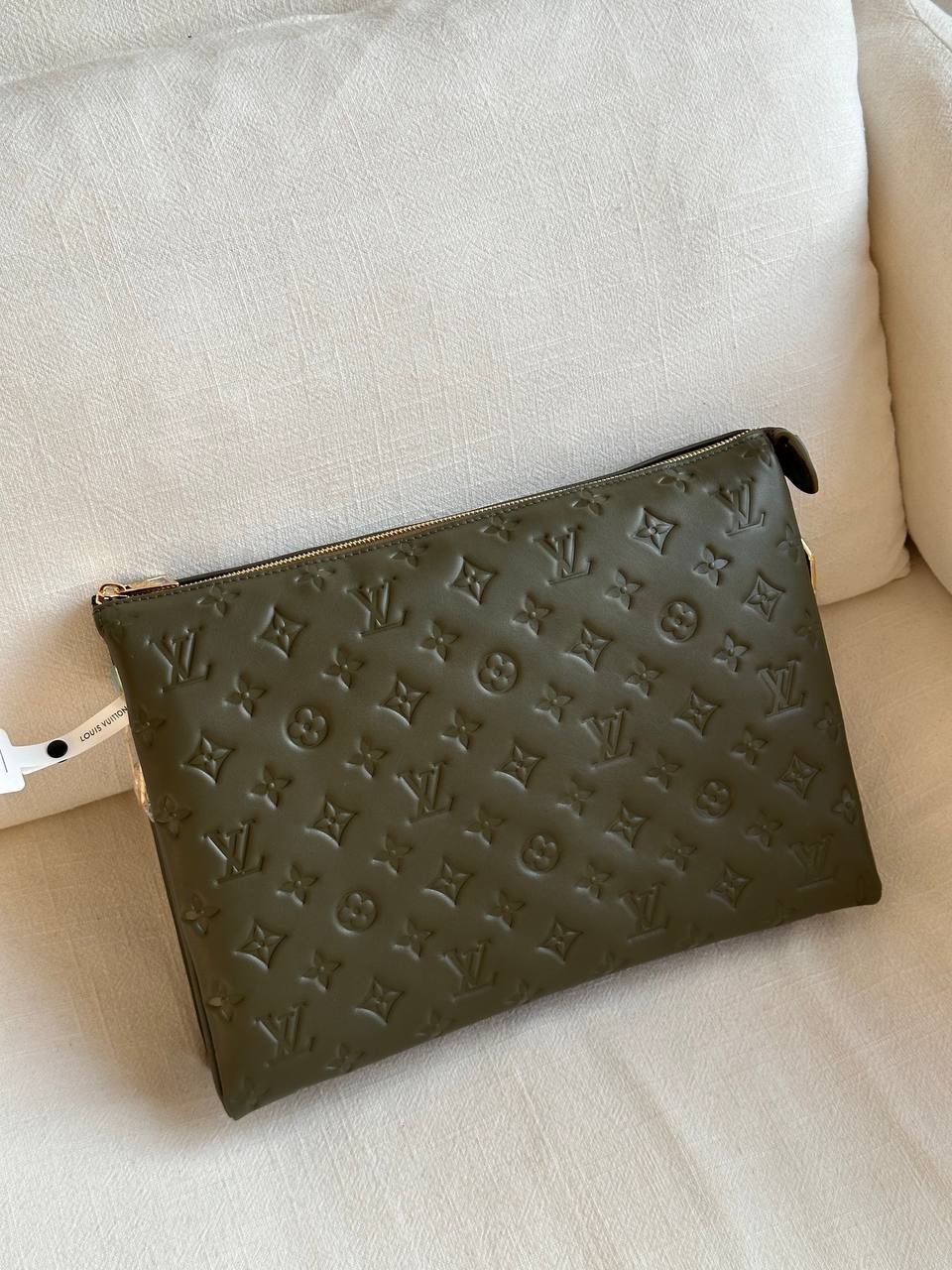 Louis Vuitton Olive Green Monogram Embossed Leather Clutch Pouch