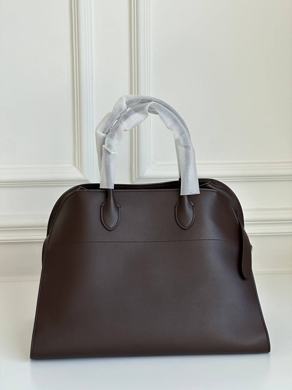 The Row Soft Margaux 15 Dark Mocha Smooth Calfskin Minimalist Handheld Tote Bag
