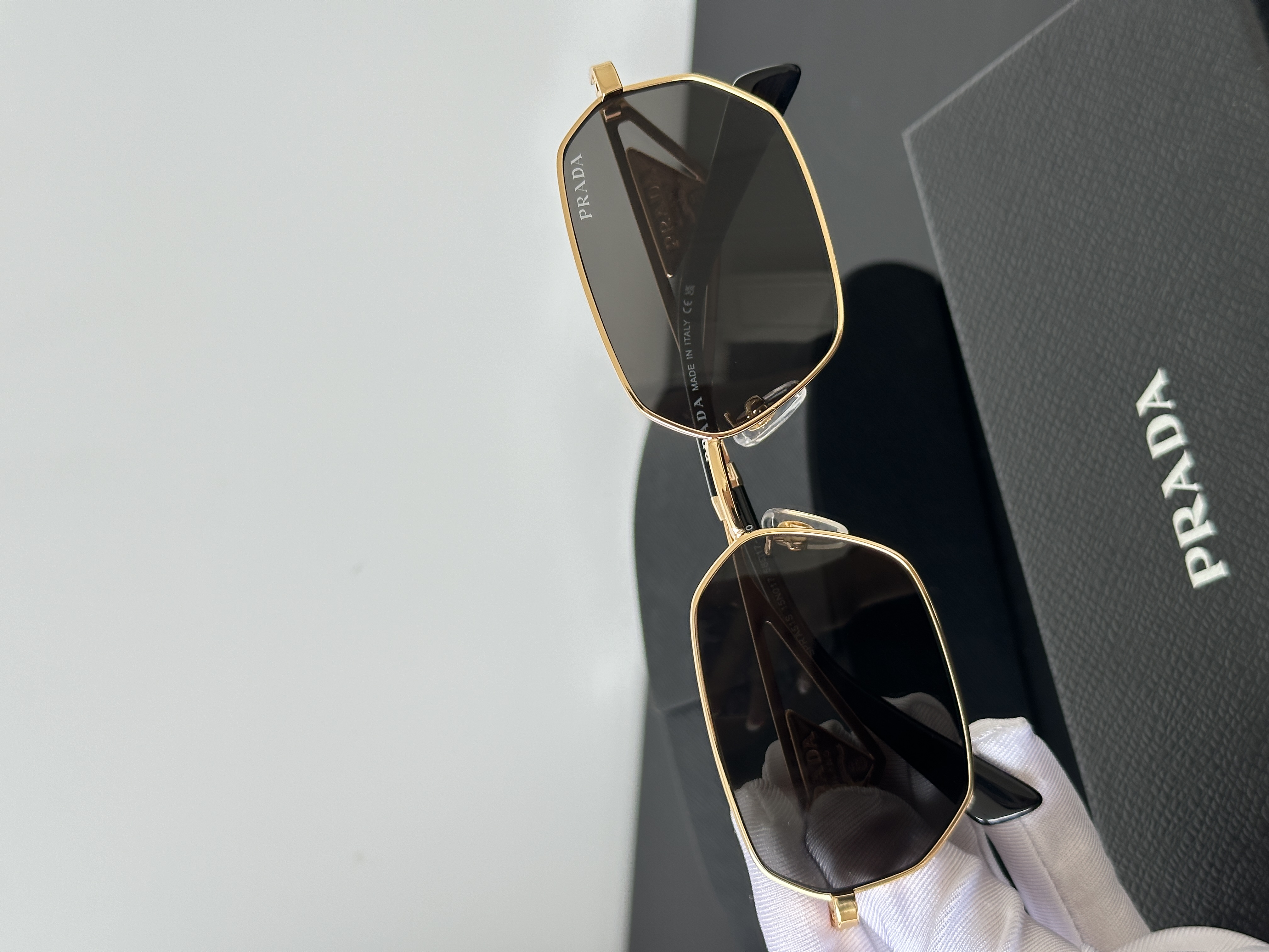 Prada Gold Polygonal Metal Frame Sunglasses