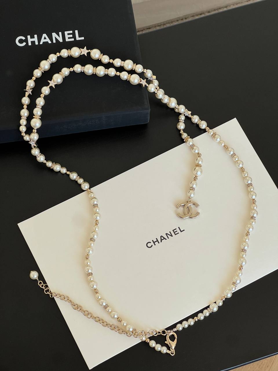 Chanel Star Crystal CC Pendant Multi-layer Pearl Long Necklace