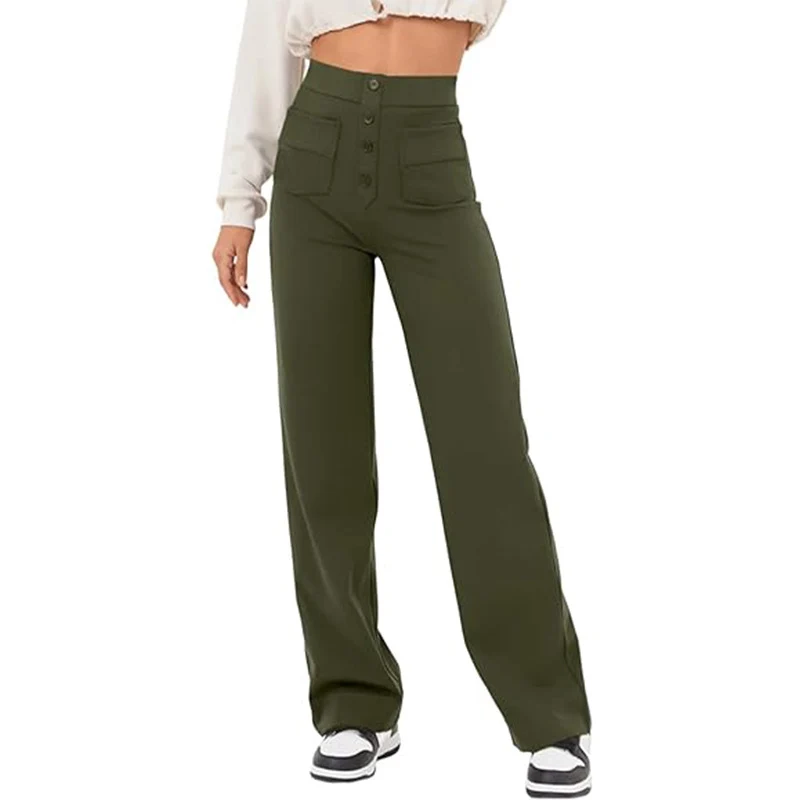 Pantalon Droit Taille Haute à Boutons
