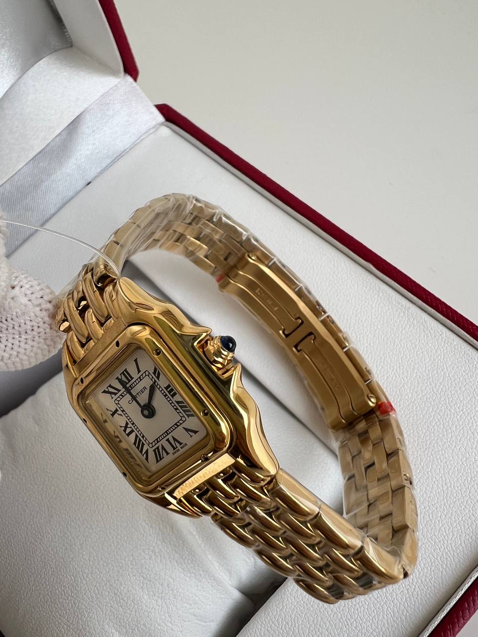Cartier Panthère De Cartier Full Yellow Gold Bracelet Square White Dial Roman Numerals Quartz Ladies Watch