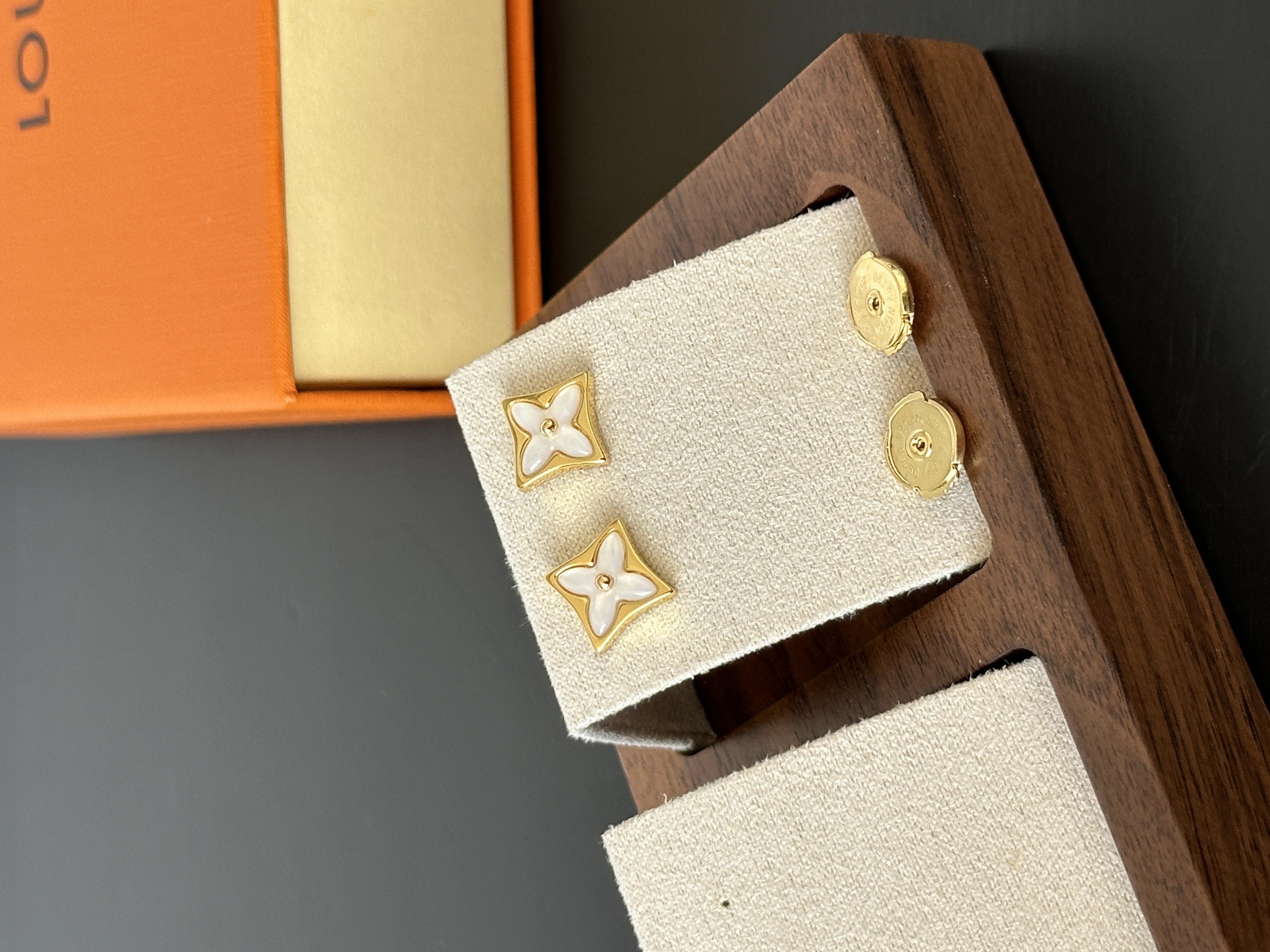 LV Square Four-Leaf Clover Earrings with White Mother-of-Pearl