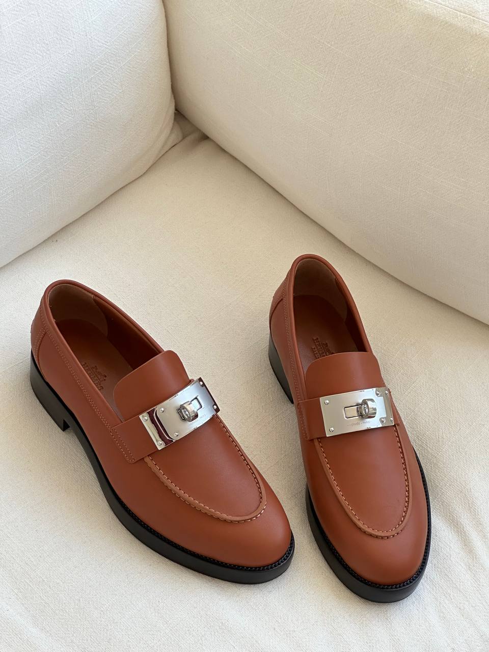 HERMÈS Hot Loafers with Kelly Buckle Calfskin Leather