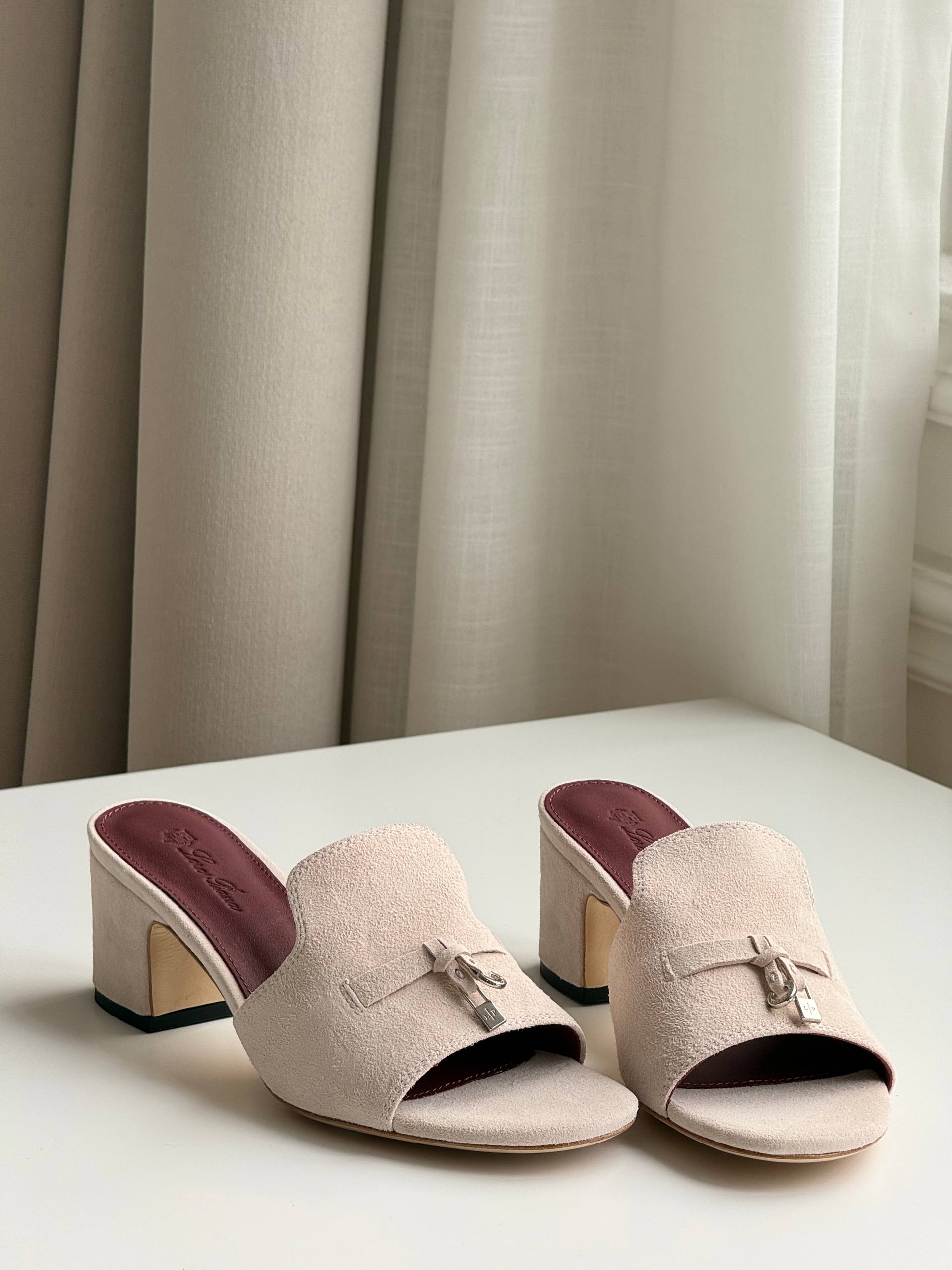 Loro Piana Lock Bow Suede Block Heel Open-Toe Mule Sandals
