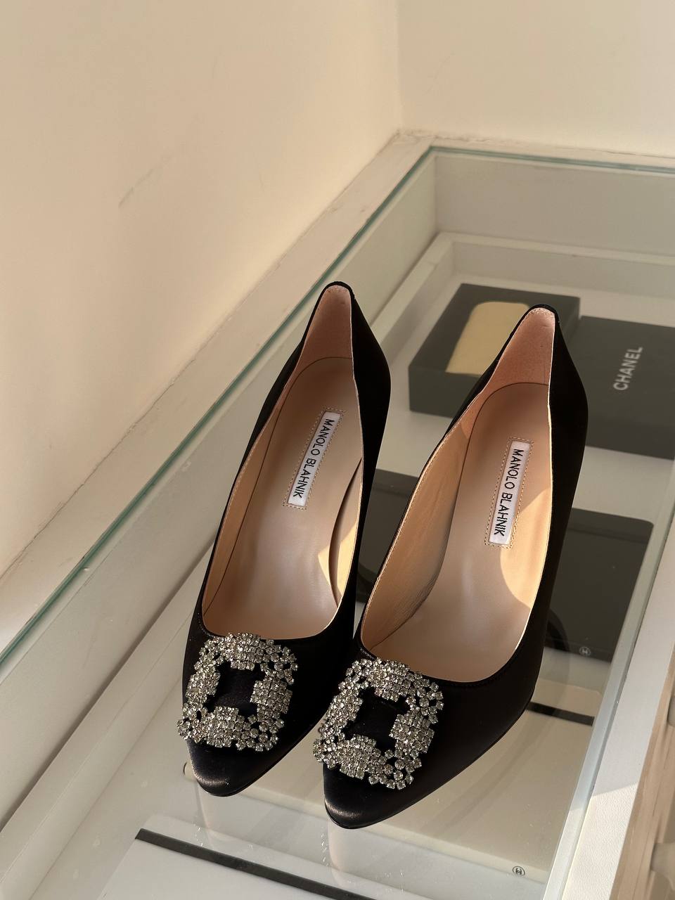 Manolo Blahnik Hangisi Crystal-Embellished Satin Pumps