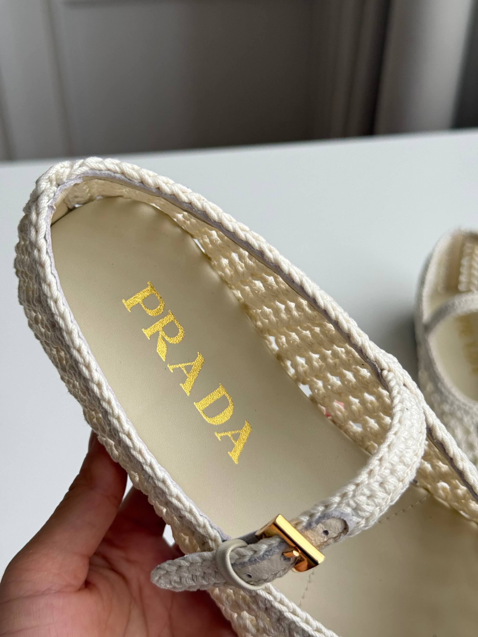 Prada Crochet Mary Jane Flats