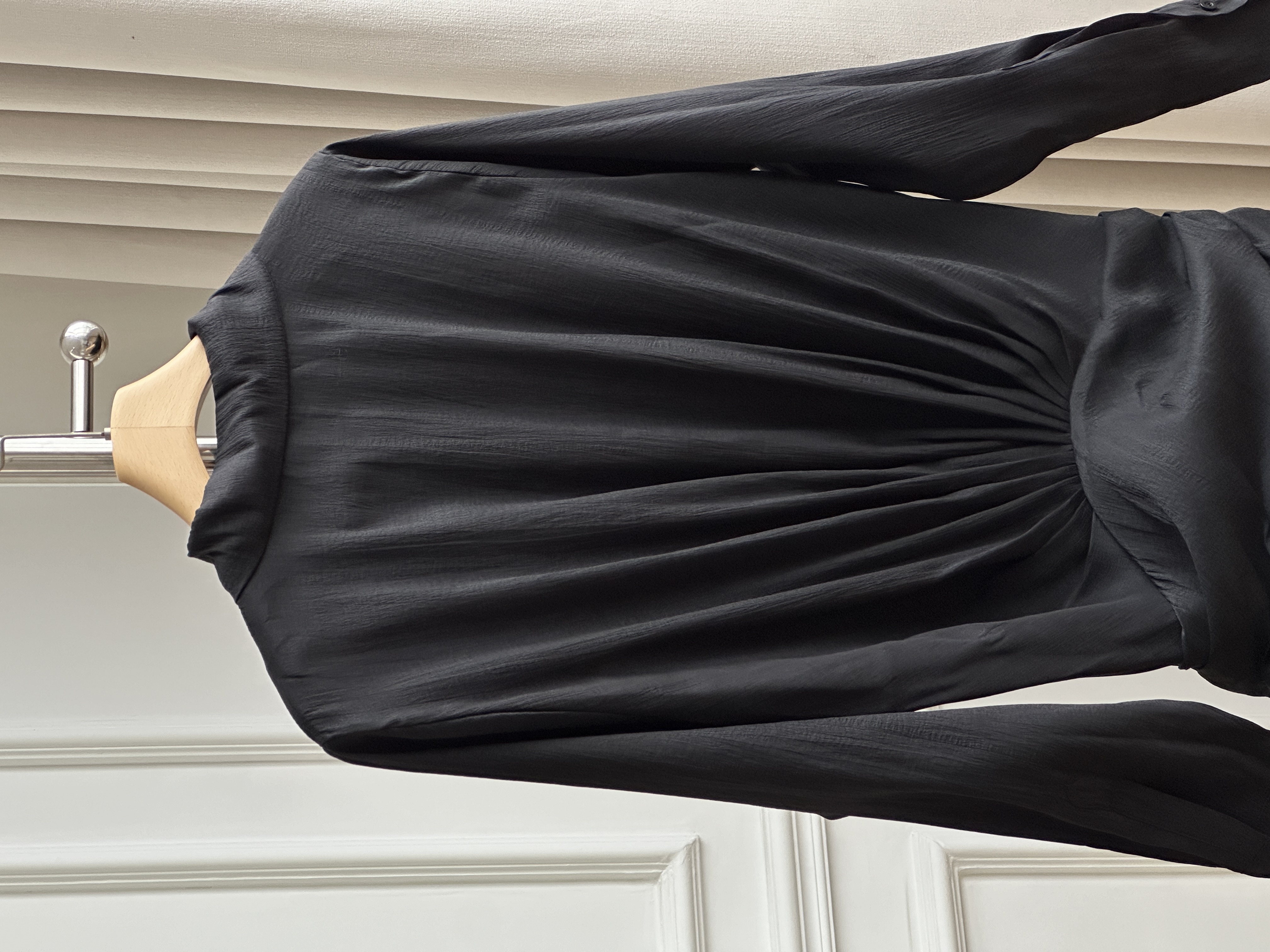 French Style Pointed Collar Ruched Ruffle Shirt Mini Dress