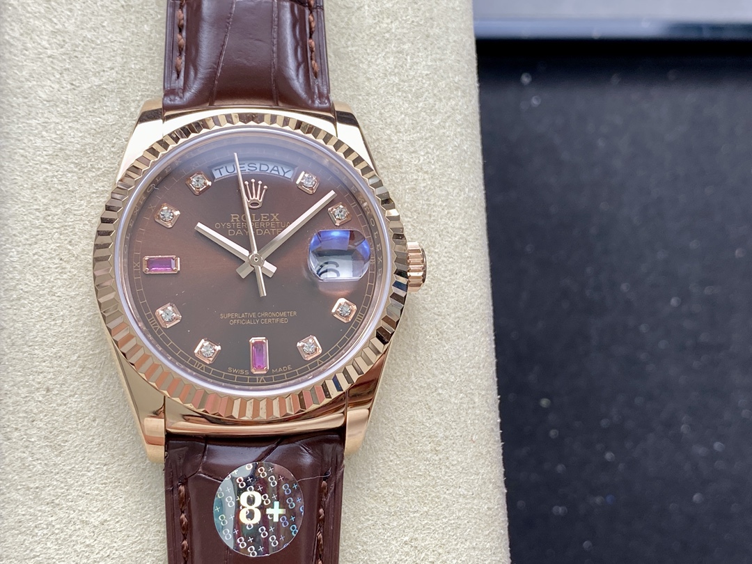 Rolex Day Date 36 Everose Diamond Chocolate 118135 0020 Watch