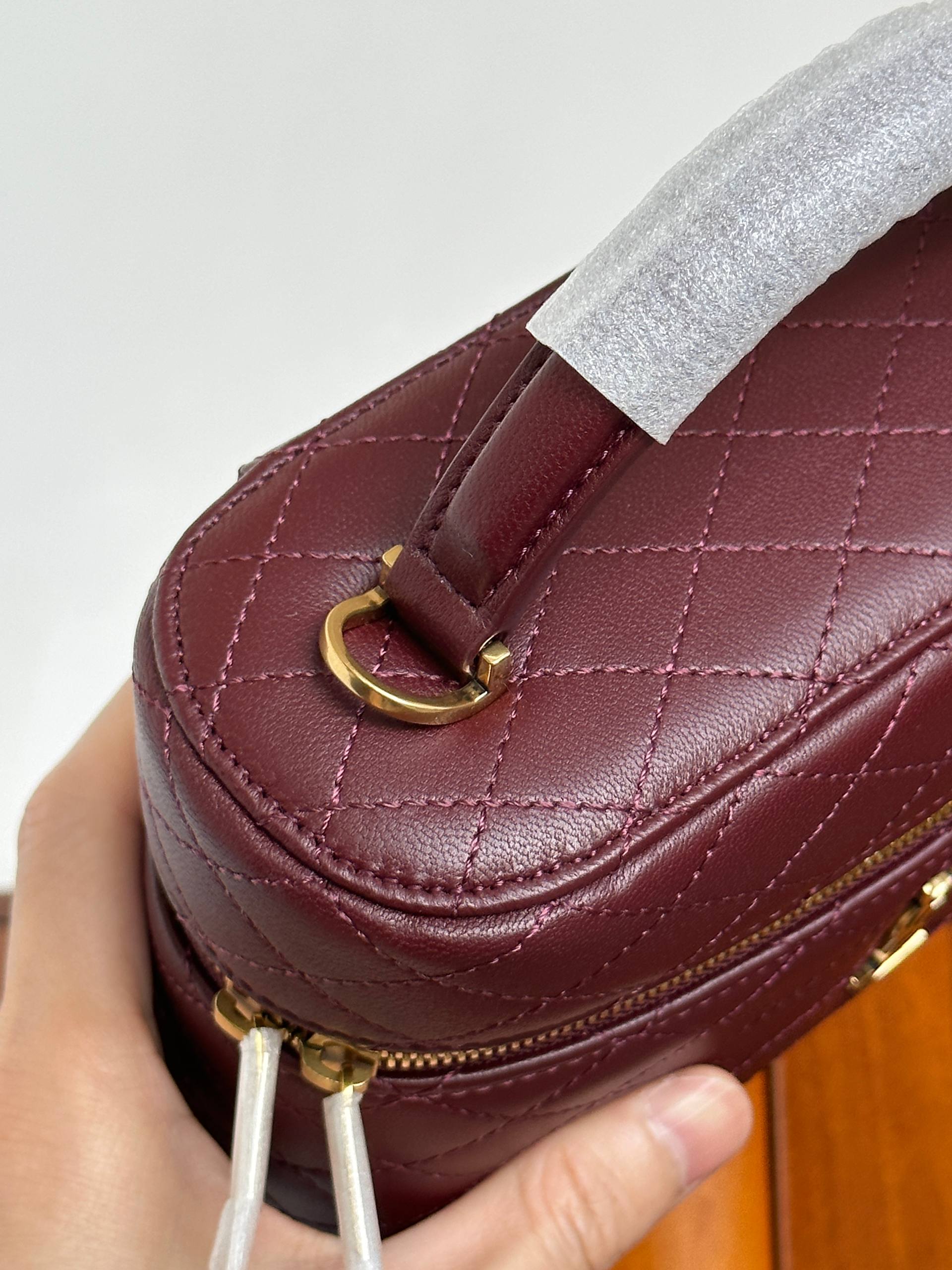 Yves Saint Laurent Burgundy Quilted Lambskin Mini Vanity Top Handle Bag