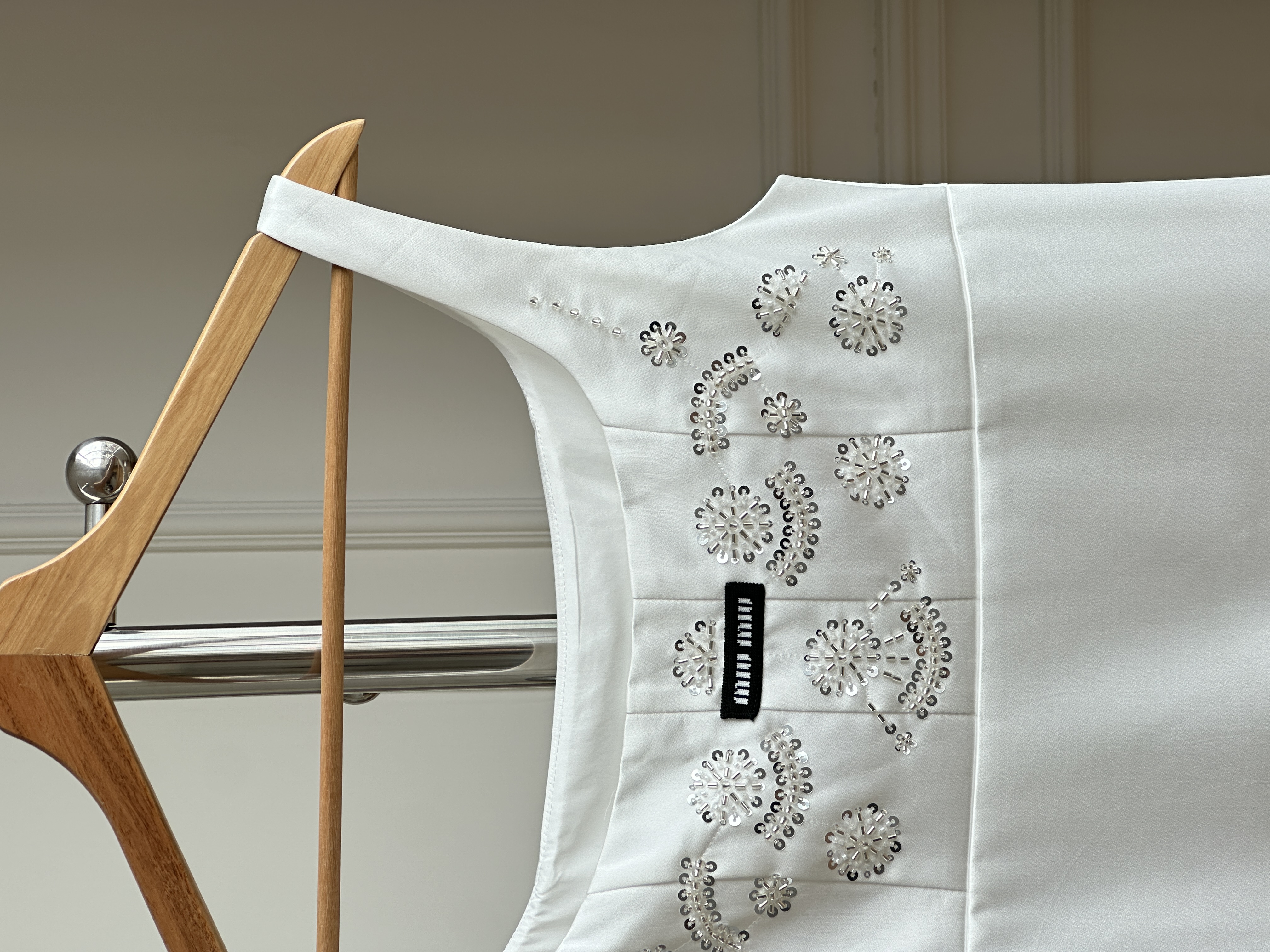 MiuMiu White Embroidered Beaded Cami Mini Dress