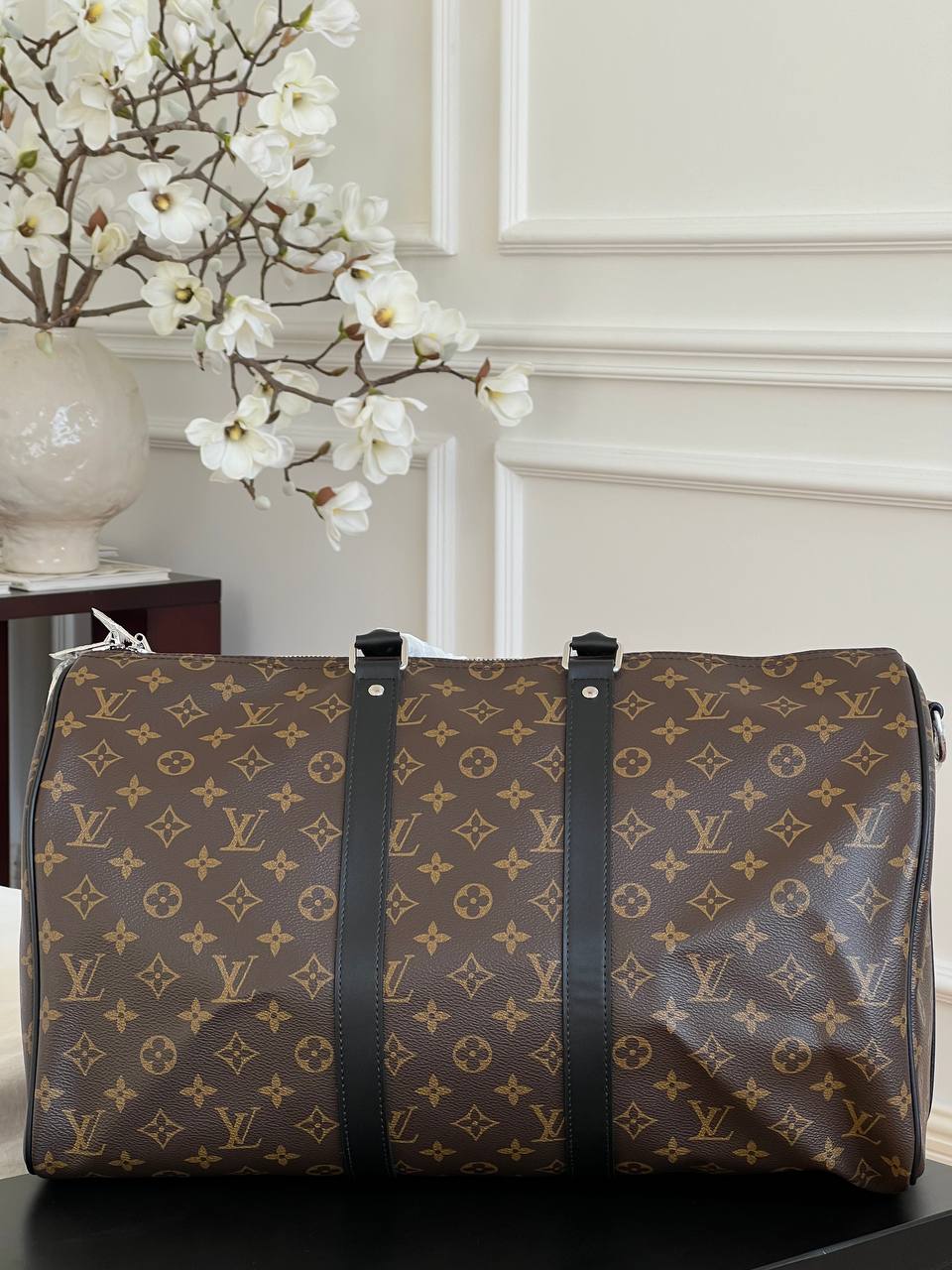 Louis Vuitton Keepall Bandoulière Monogram Macassar Travel Bag