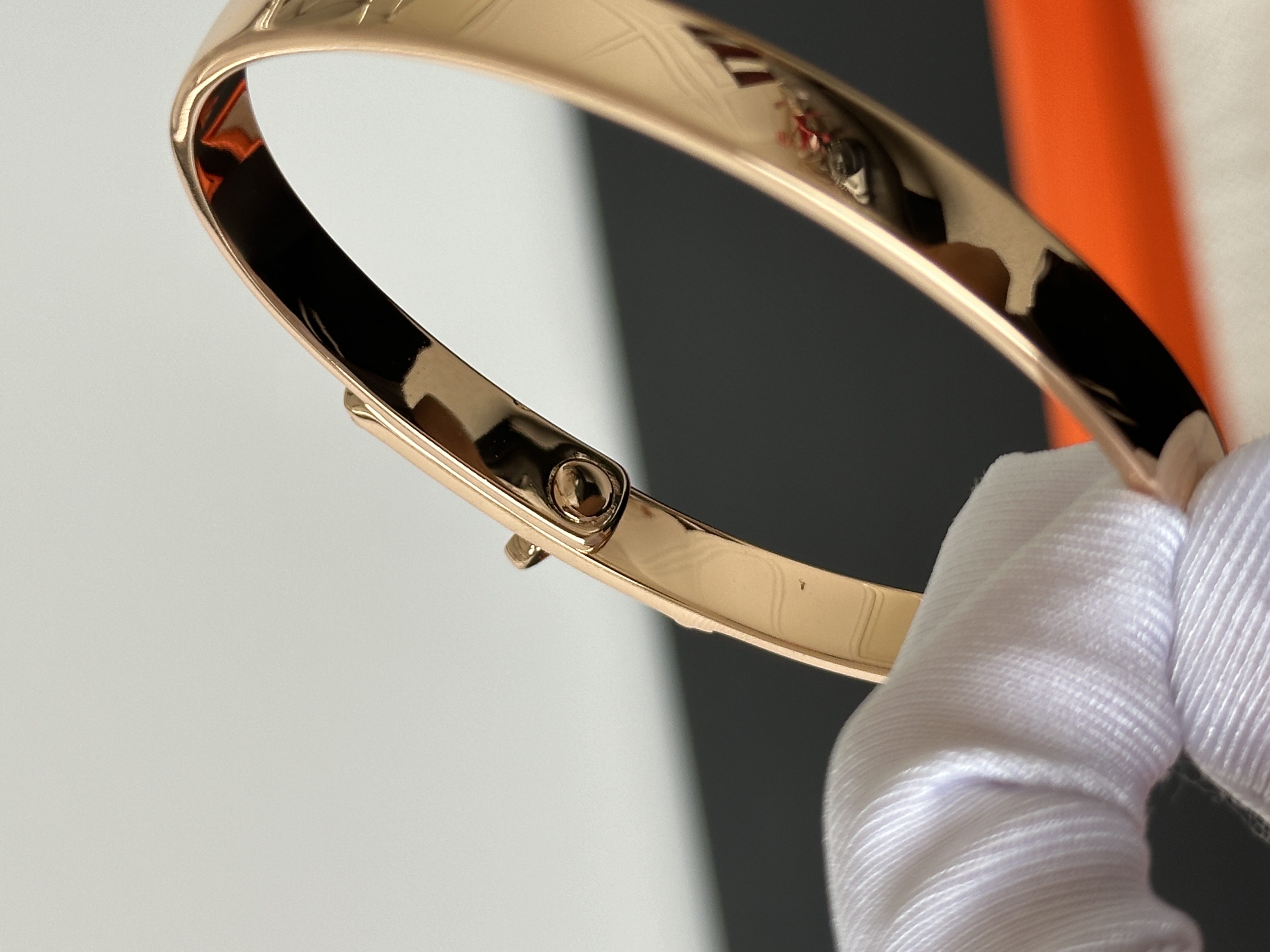Hermès Kelly Narrow Rose Gold Metal Lock Bangle Bracelet