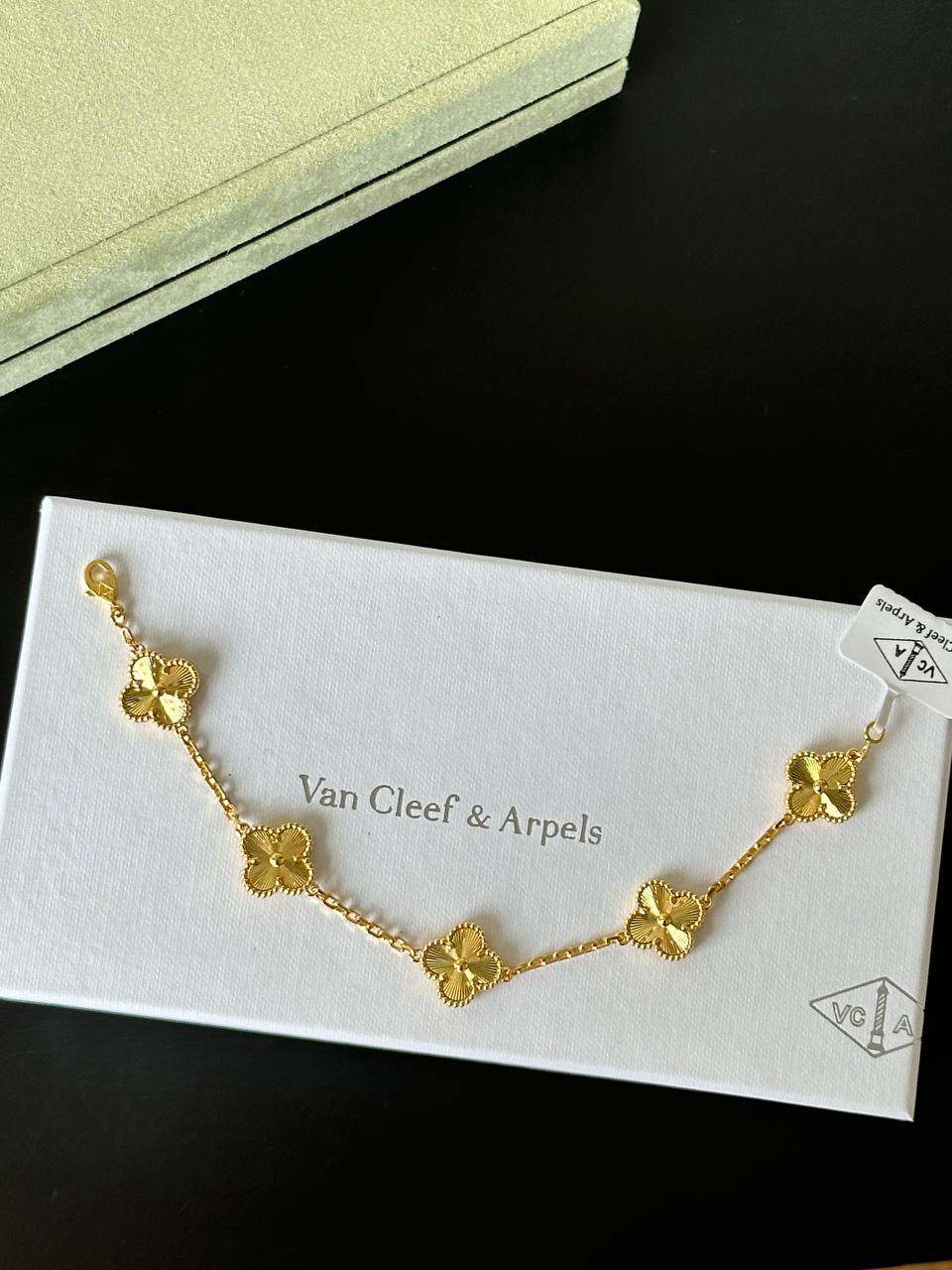 Van Cleef & Arpels Vintage Alhambra 5-Motif Guilloché Gold Bracelet