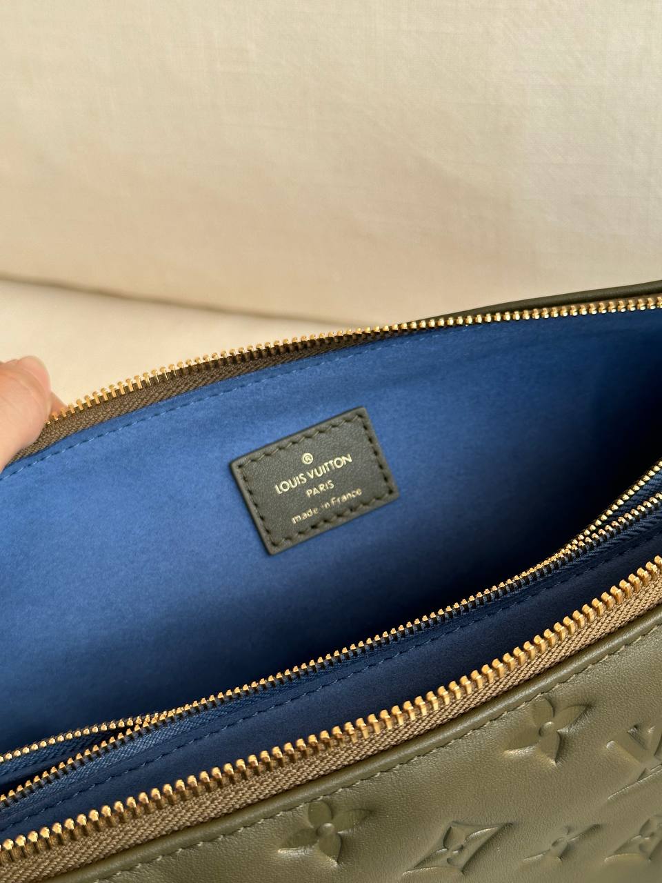 Louis Vuitton Olive Green Monogram Embossed Leather Clutch Pouch