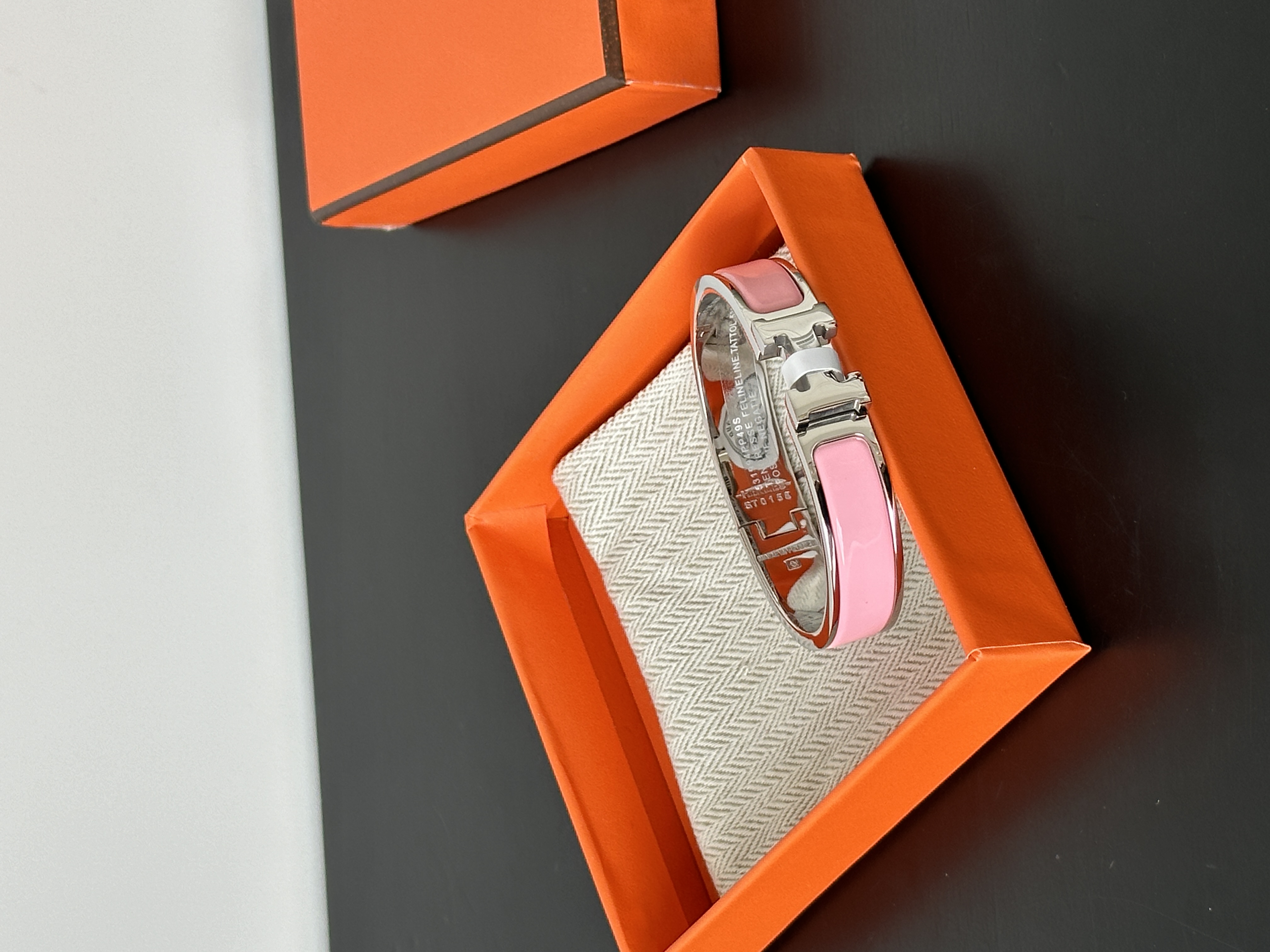 Hermès Light Pink Enamel Silver Narrow H Buckle Bangle Bracelet