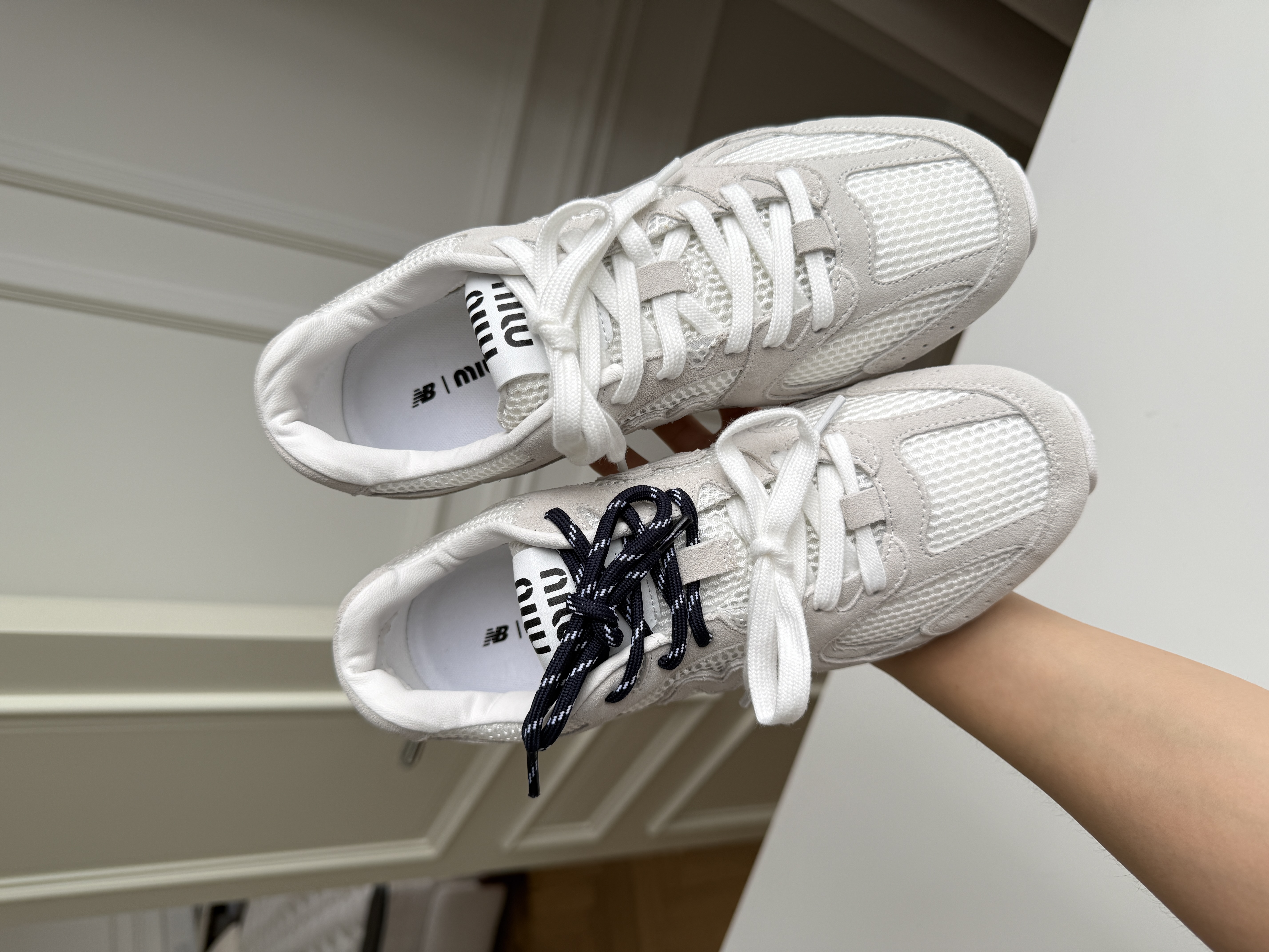 New Balance Off-White Grey Mesh Retro Low Top Running Sneakers