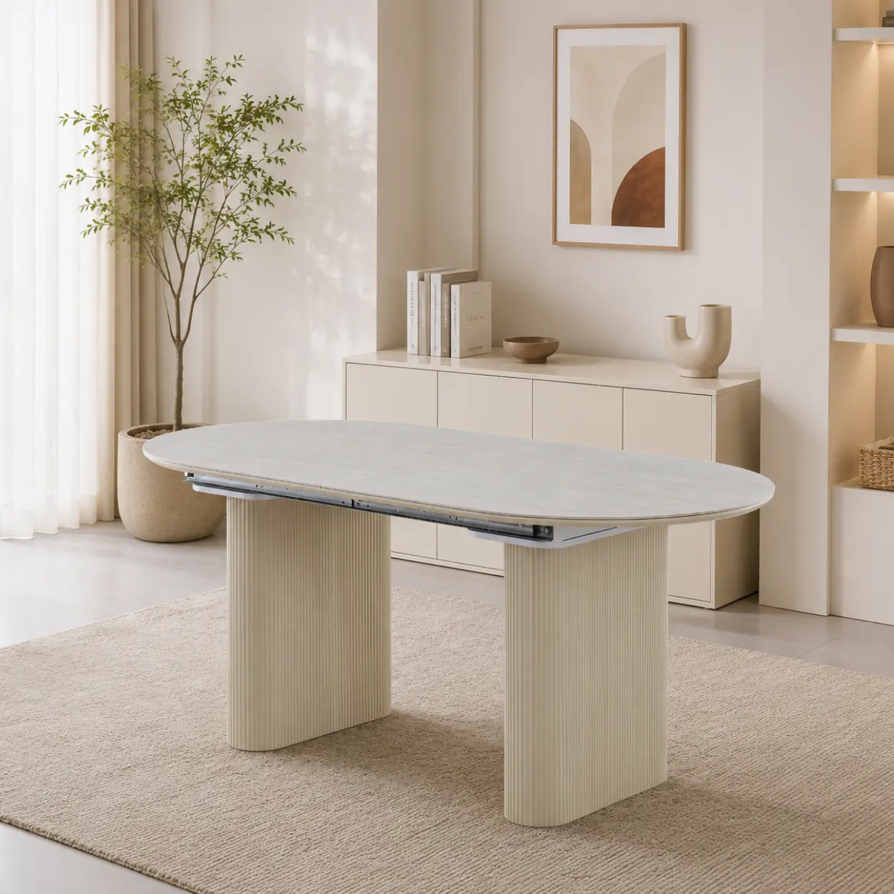 Table Extensible de Salle à Manger en Céramique Travertin LUNARA - de 180 cm à 220 cm