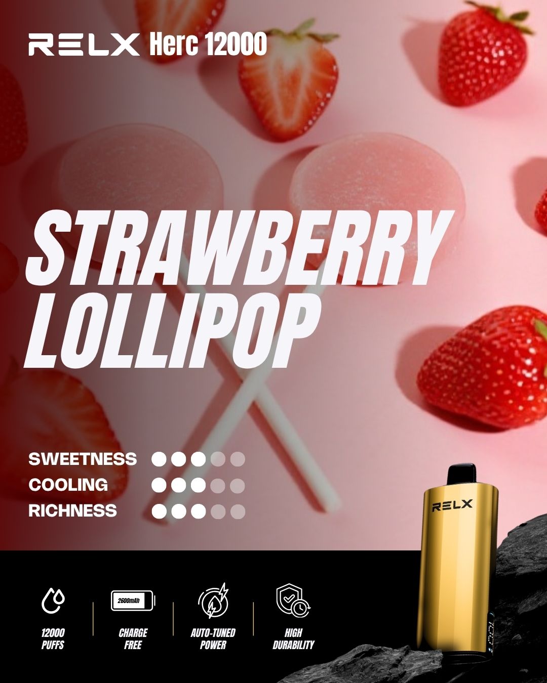 Relx Herc 12000 Puffs-STRAWBERRY LOLLIPOP