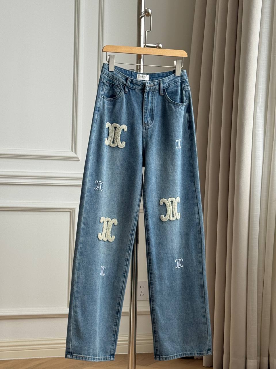 CELINE Triomphe Logo Embroidered Wide-Leg Denim Jeans