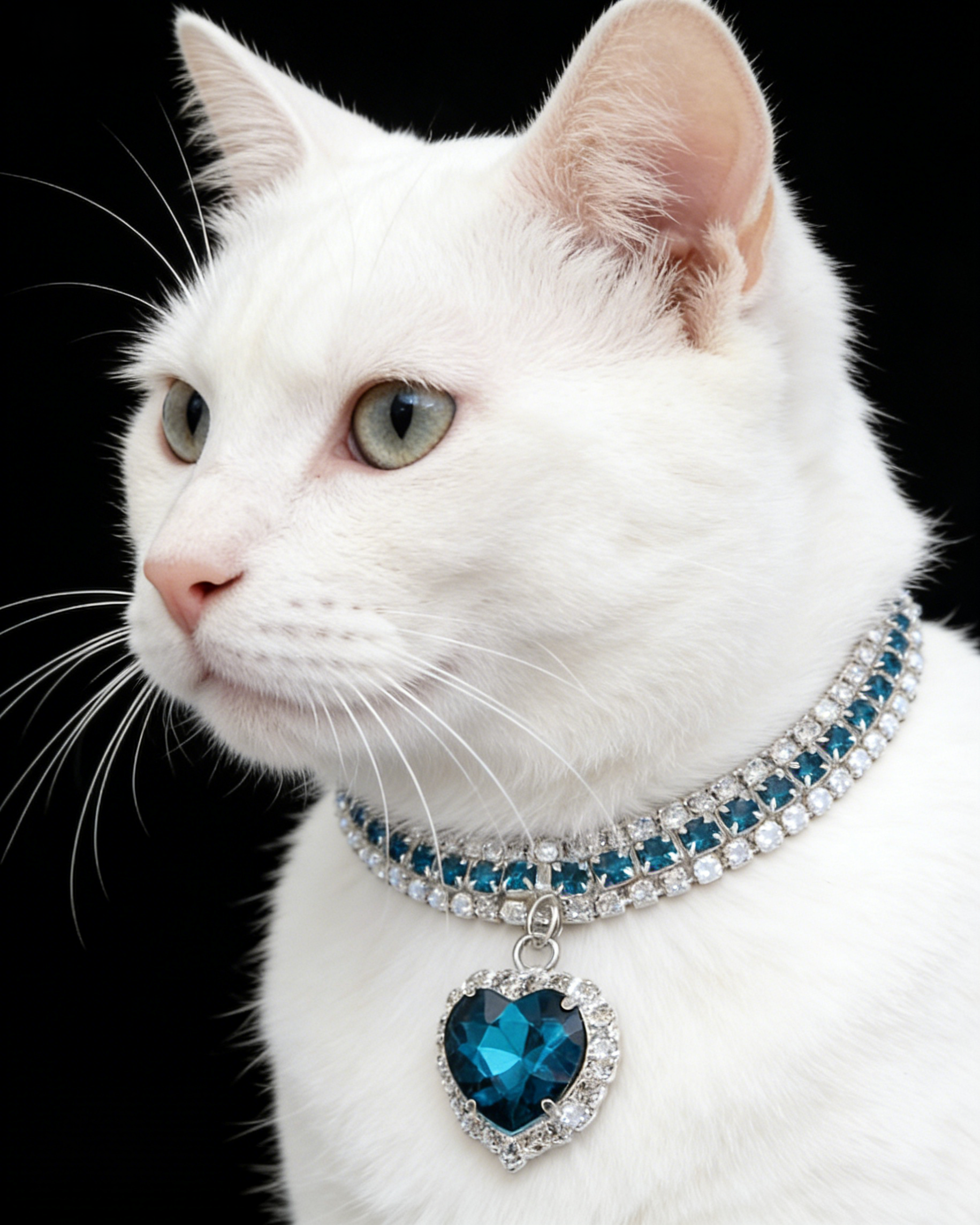 Aurora Borealis Heart Rhinestone Pet Choker Adjustable Silver Chain Cat Dog Collar - MAISONKAIRON